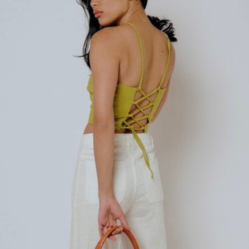 NWOT Lisa Says Gah Simone linen lace up halter top